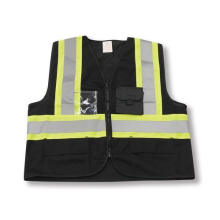 Zipper Front Polyester Black Safety Vest